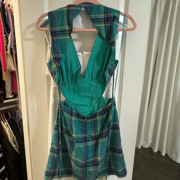 Green Plaid Tie Back Mini Dress - Picture 5 of 7